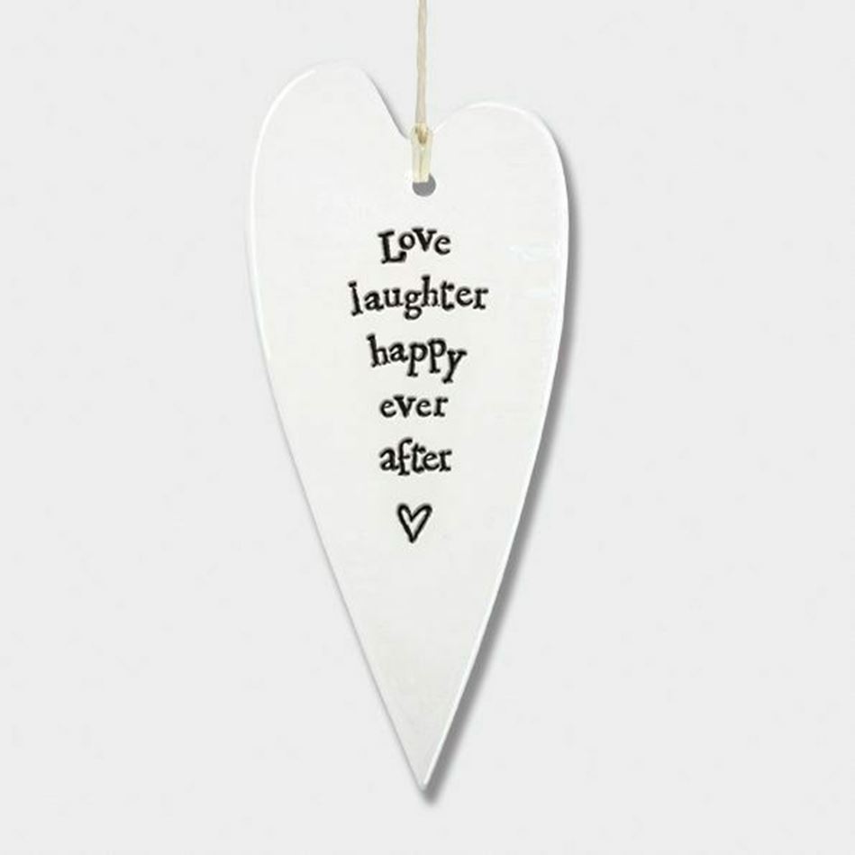 Picture of East of India Porcelain long heart - Love, Laughter, Happy ever After