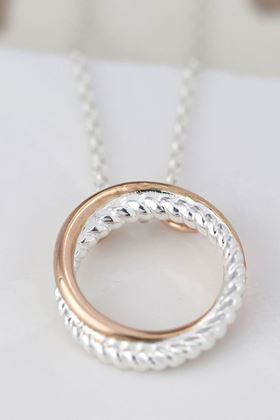 Picture of Pom Sterling Silver twist and rose gold hoop necklace