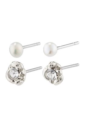 Picture of Pilgrim Belief Crystal  and Freshwater Pearl Silver-Plated Studs