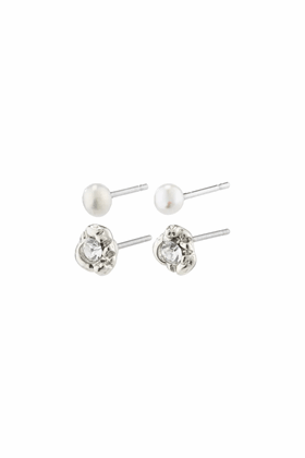 Picture of Pilgrim Tina Recycled Crystal and Pearl Silver-Plated Studs 2 in 1 set