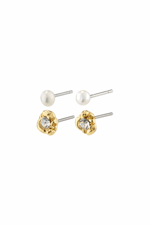 Picture of Pilgrim Tina Recycled Crystal and Pearl Gold-Plated Studs 2 in 1 set