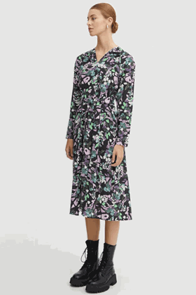 Picture of Ichi Crazto Flower Print Long Sleeve Midi Dress - NOW 70% OFF