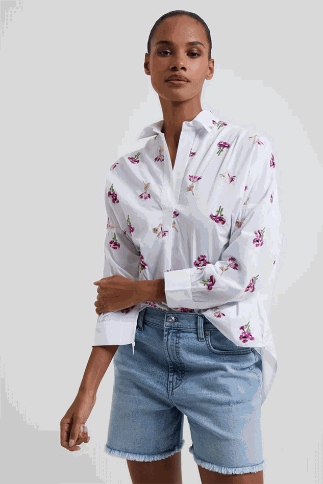 Picture of French Connection Charla Rhodes Poplin Embroidered Popover Shirt