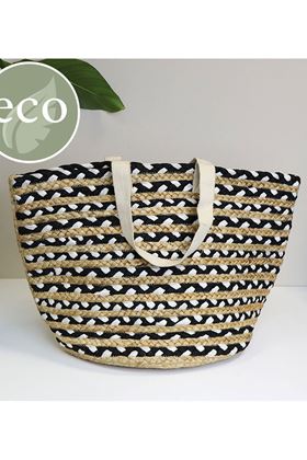 Picture of Natural jute bag with black and white plaited stripes