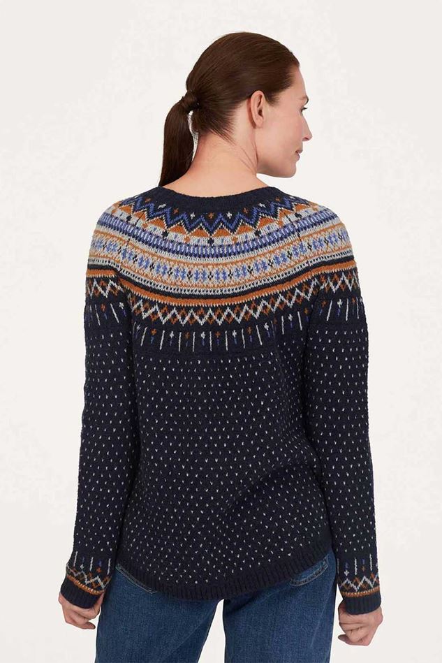 Picture of Thought Freayer Organic Cotton Fluffy Fair Isle Jumper - Navy