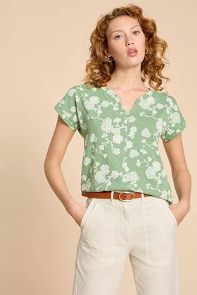 Picture of White Stuff Nelly Notch Neck Tee - Green Print