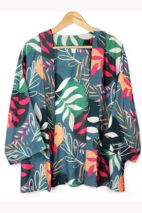 Picture of Pom Muted Green and Coral Mix Botanical Print Kimono