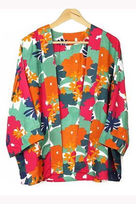 Picture of Pom Teal and Orange Mix Bold Flower Print Kimono