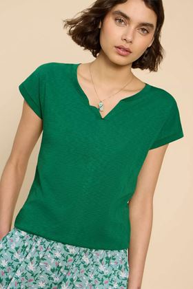 Picture of White Stuff Nelly Notch Neck Tee - Mid Green